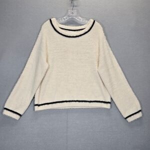 Oak + Fort Women's Sweater Cream Fuzzy Round neck  Pullover  Size Medium